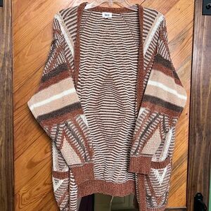 BKE Brown Cream Striped Open Cardigan
